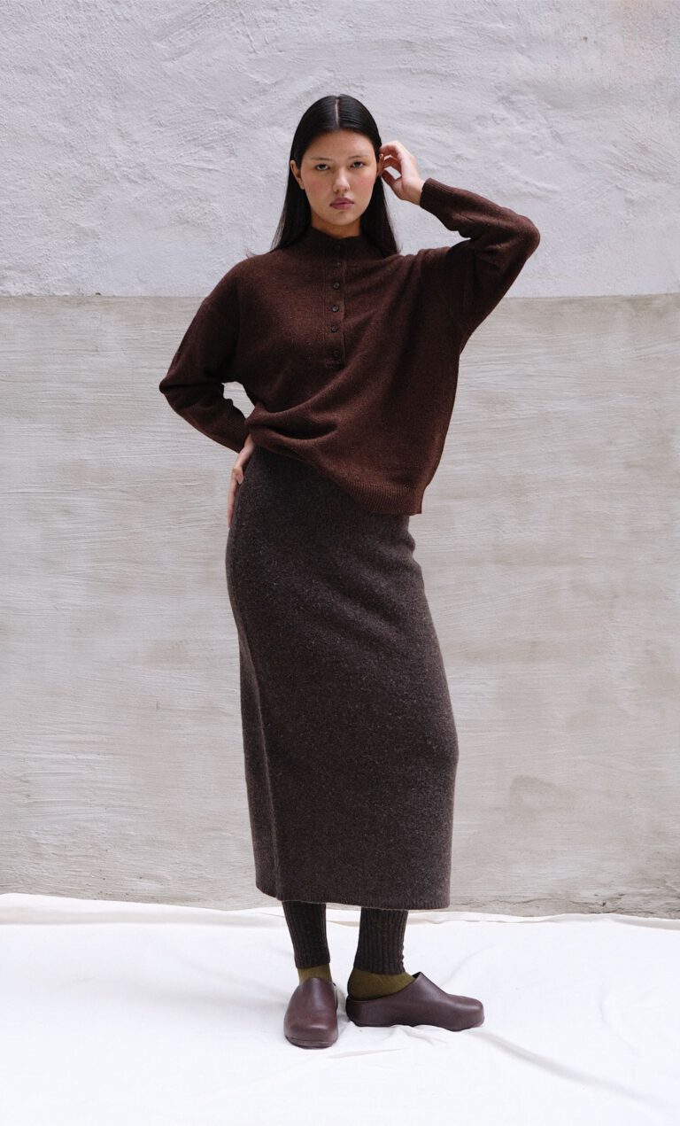 Boiled Wool Skirt – Coffee