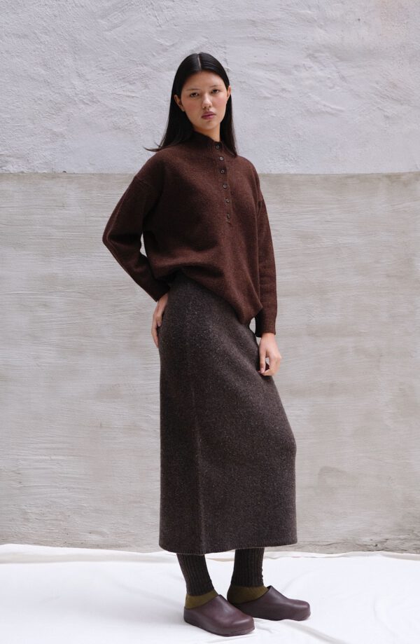 Boiled Wool Skirt - Coffee - Image 4