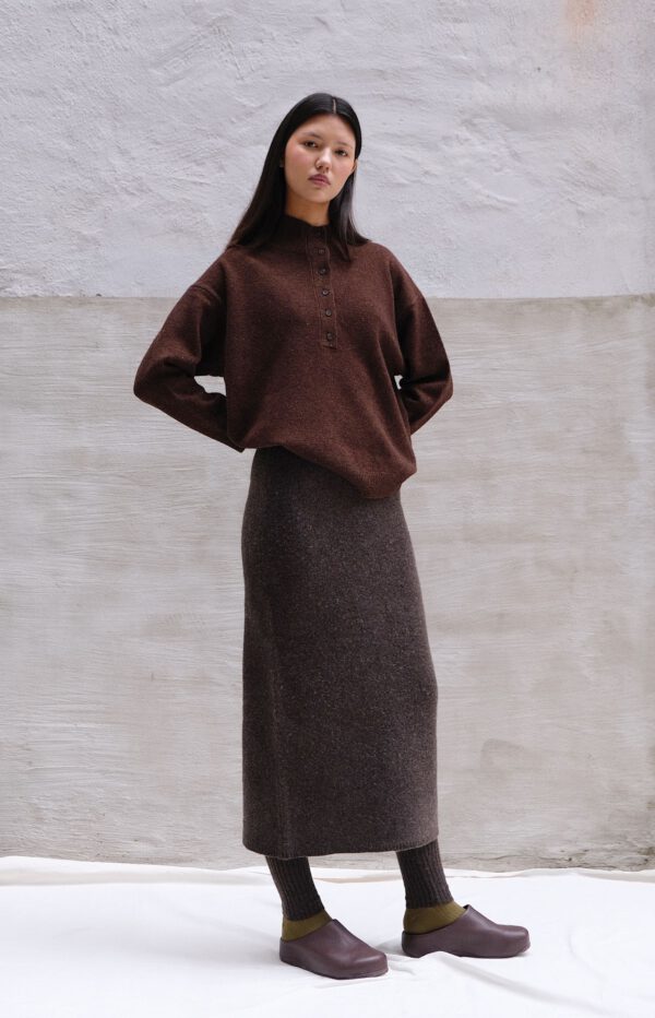 Boiled Wool Skirt - Coffee - Image 6