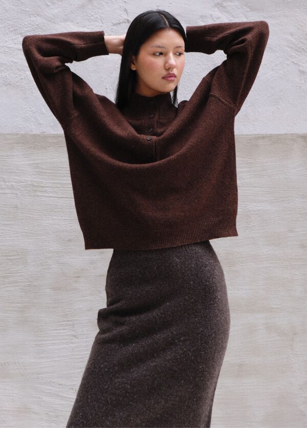 Boiled Wool Skirt - Coffee - Image 2