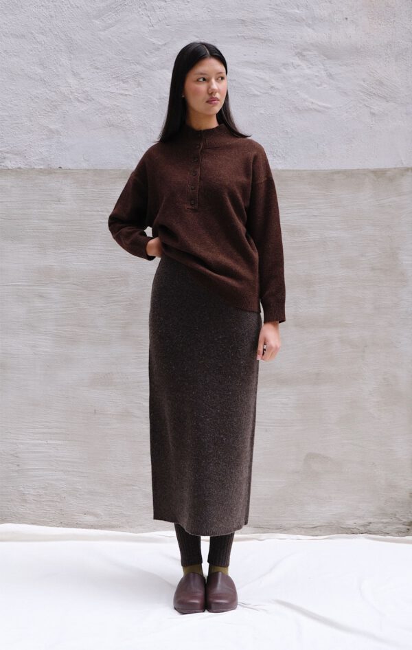 Boiled Wool Skirt - Coffee - Image 5