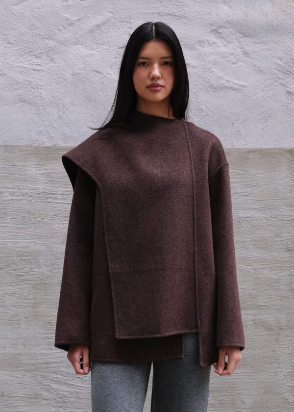 Wool Shawl Jacket - Coffee