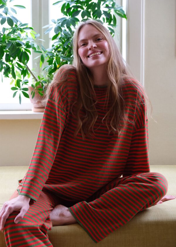 Striped Fine Knit Set - Apple/ Scarlet