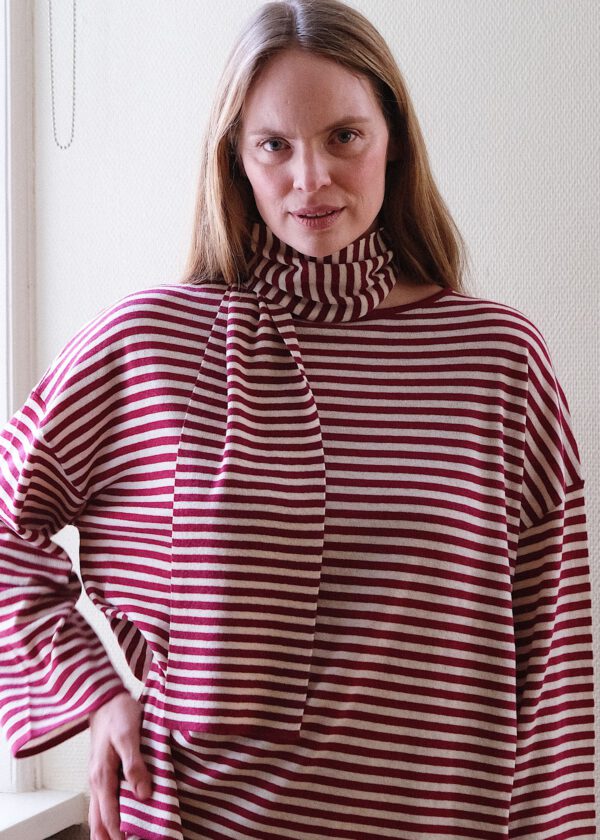 Fine Knit Scarf - Bordeaux/ Cream