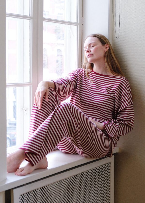 Striped Fine Knit Set - Bordeaux/ Cream