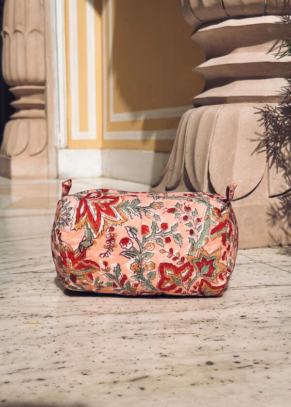 Quilted Cosmetic Bag - Peach Coral