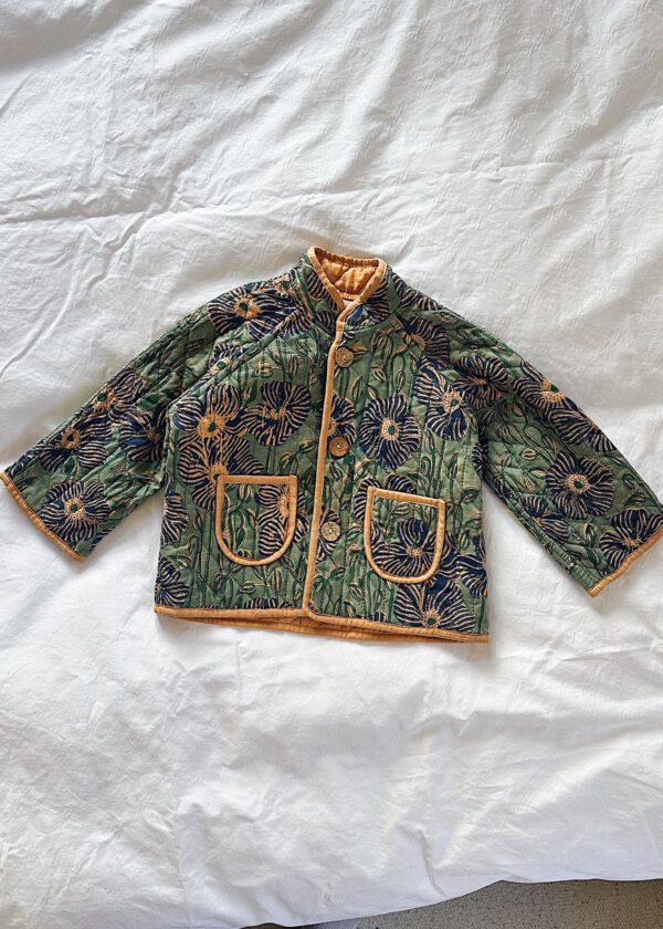Kids Quilted Jacket - Blue Flowers