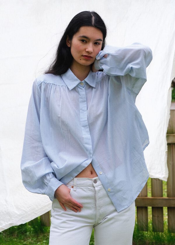 Soft Voile Blouse - Blue Stripes