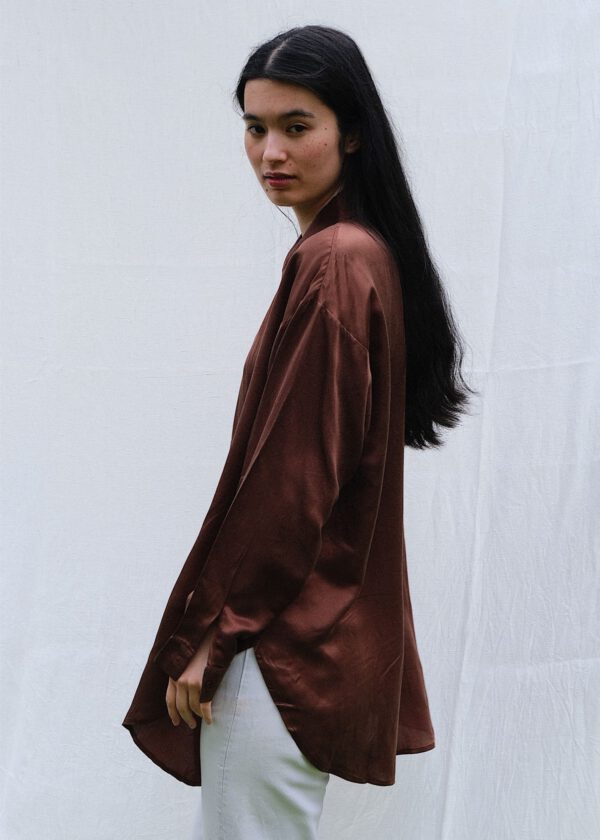 Oversized Satin Blouse - Cocoa