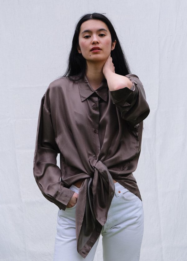 Oversized Satin Blouse - Taupe
