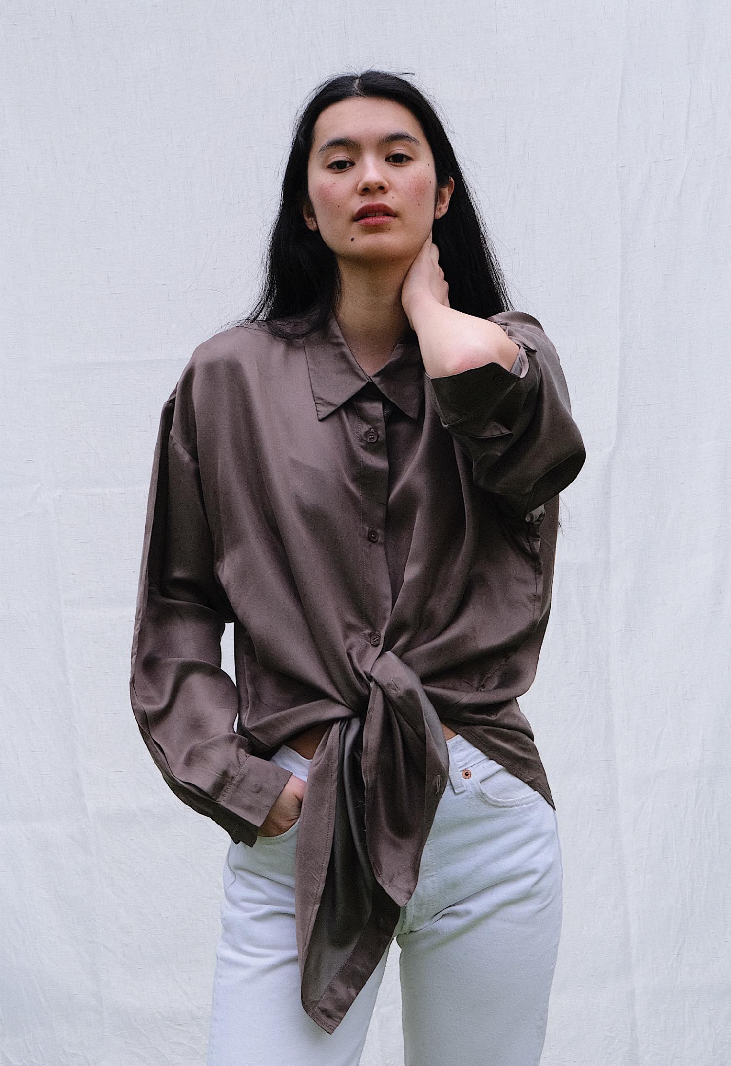 silk_blouse Oversized Satin Blouse – Taupe