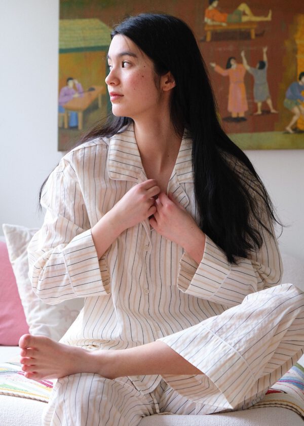 Crêpe Pyjama Set - Yellow Pinstripe