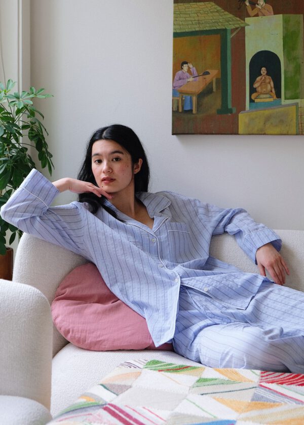 Crêpe Pyjama Set - Blue Pinstripe