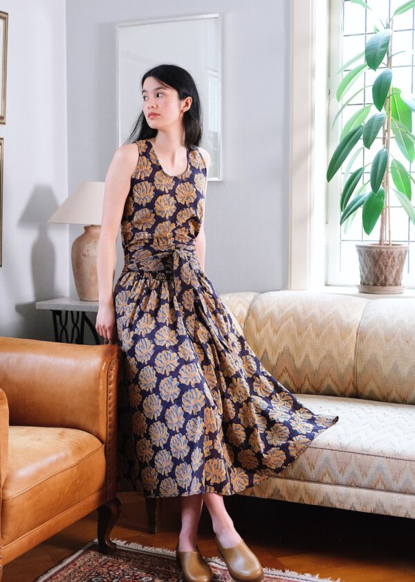 Bagru Maxi Skirt - Indigo Goldflower