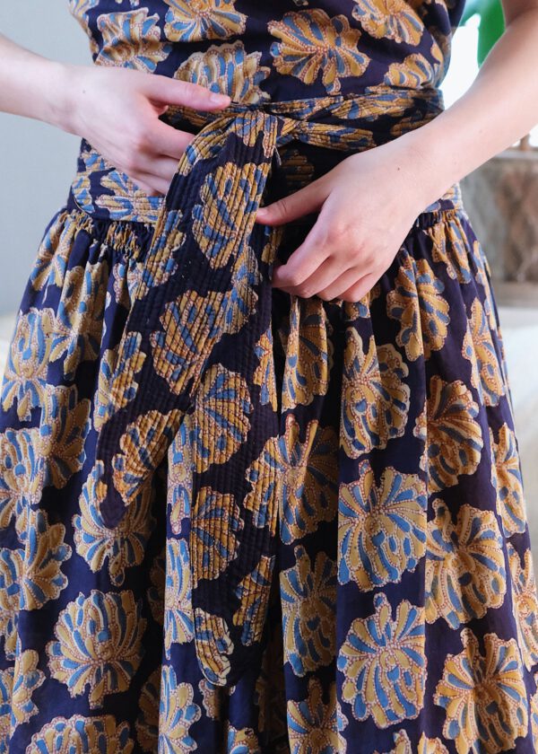 Bagru Quilted Belt - Indigo Goldflower