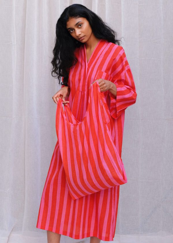 Grocery Bag - Pink/ Red Stripes