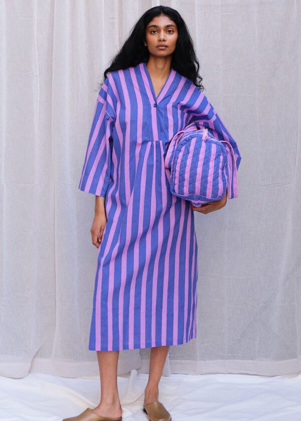 Cotton Kaftan - Blue/ Puple Stripes