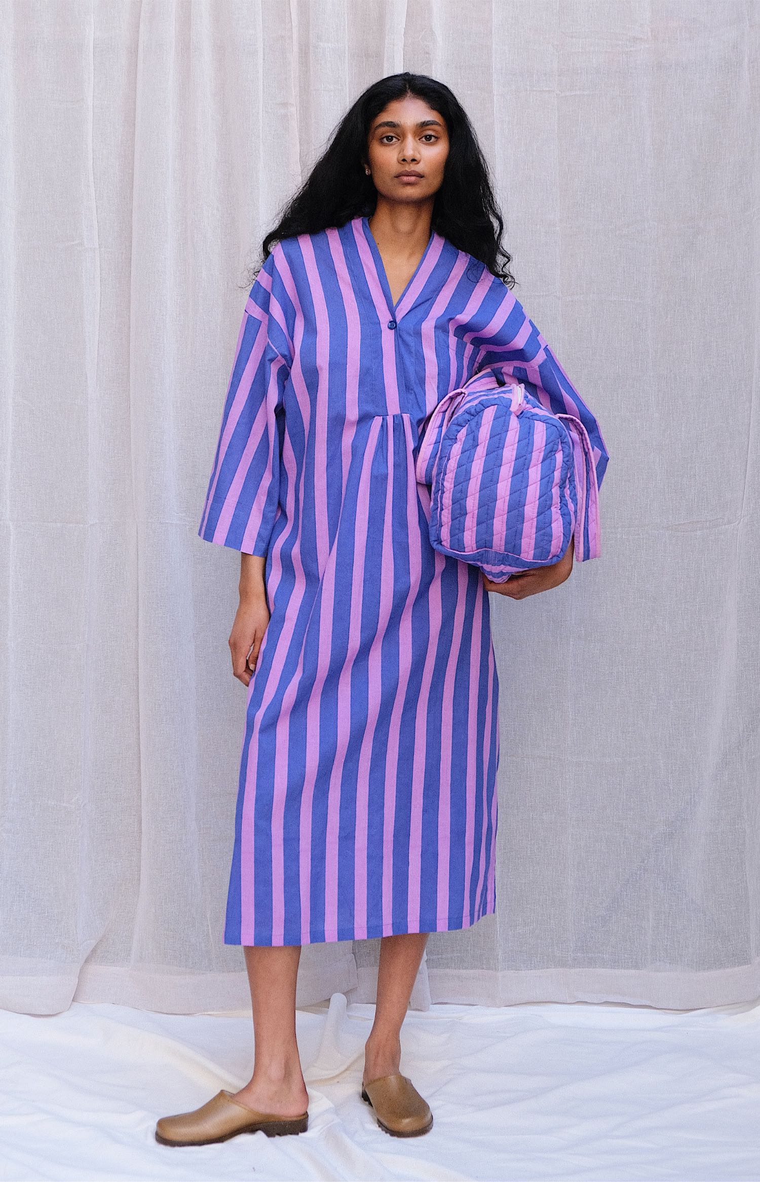 kaftan_bag Cotton Kaftan – Blue/ Puple Stripes