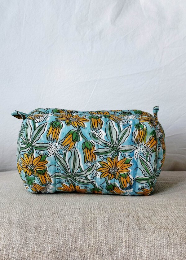 Quilted Cosmetic Bag - Aqua