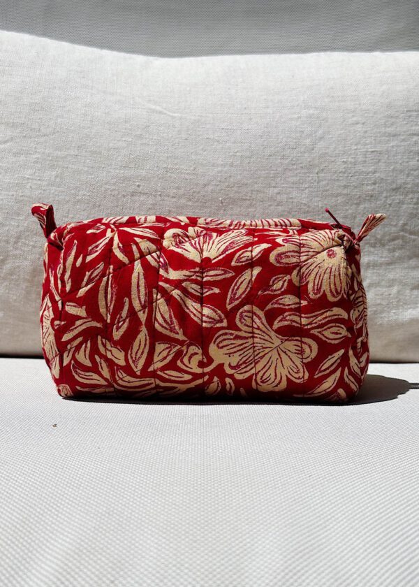 Quilted Cosmetic Bag - Red Floral