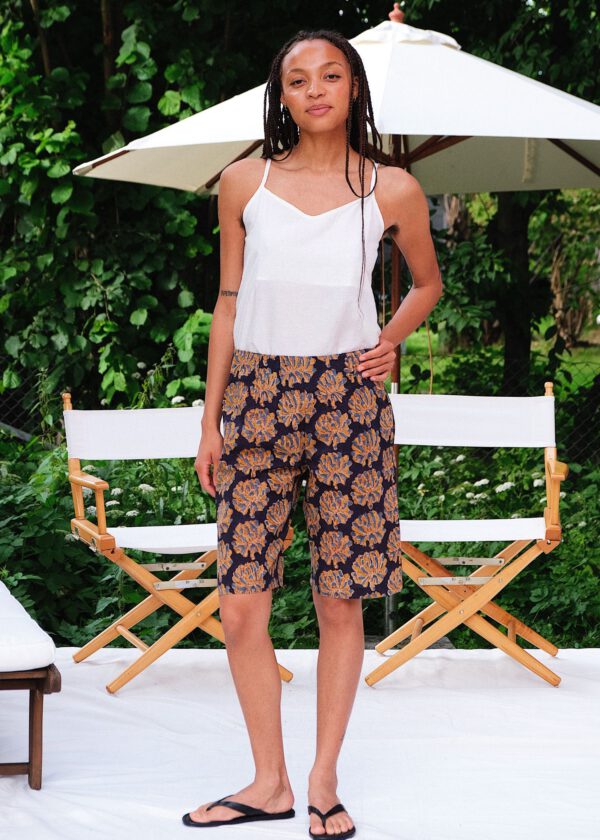 Bagru Shorts - Indigo Goldflower