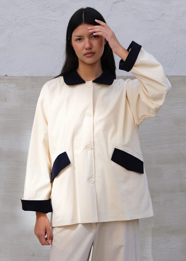 Cord Collar Jacket - Ivory/ Deep Navy