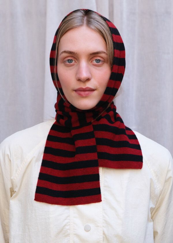 Striped Merino Scarf - Wine Cask/ Black