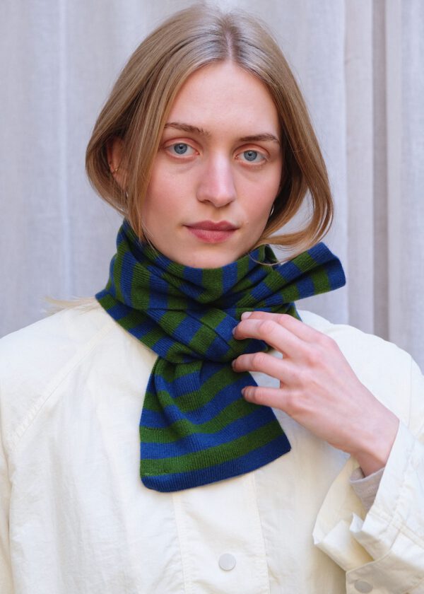 Striped Merino Scarf - Blue Opal/ Herb Garden