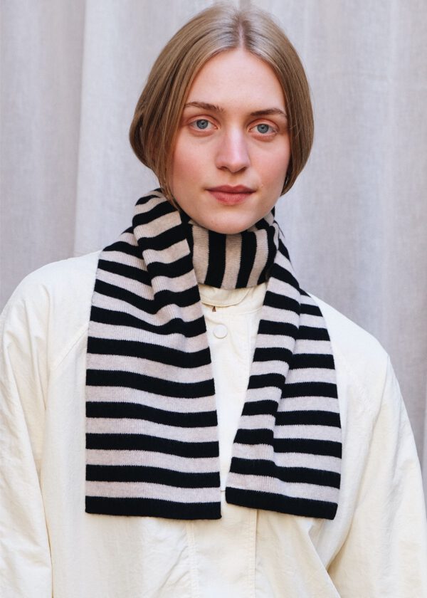 Striped Merino Scarf - Black/ Barley