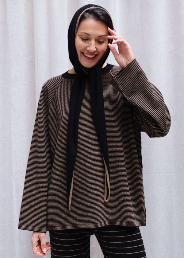 Merino Hooded Scarf - Black/ Sand