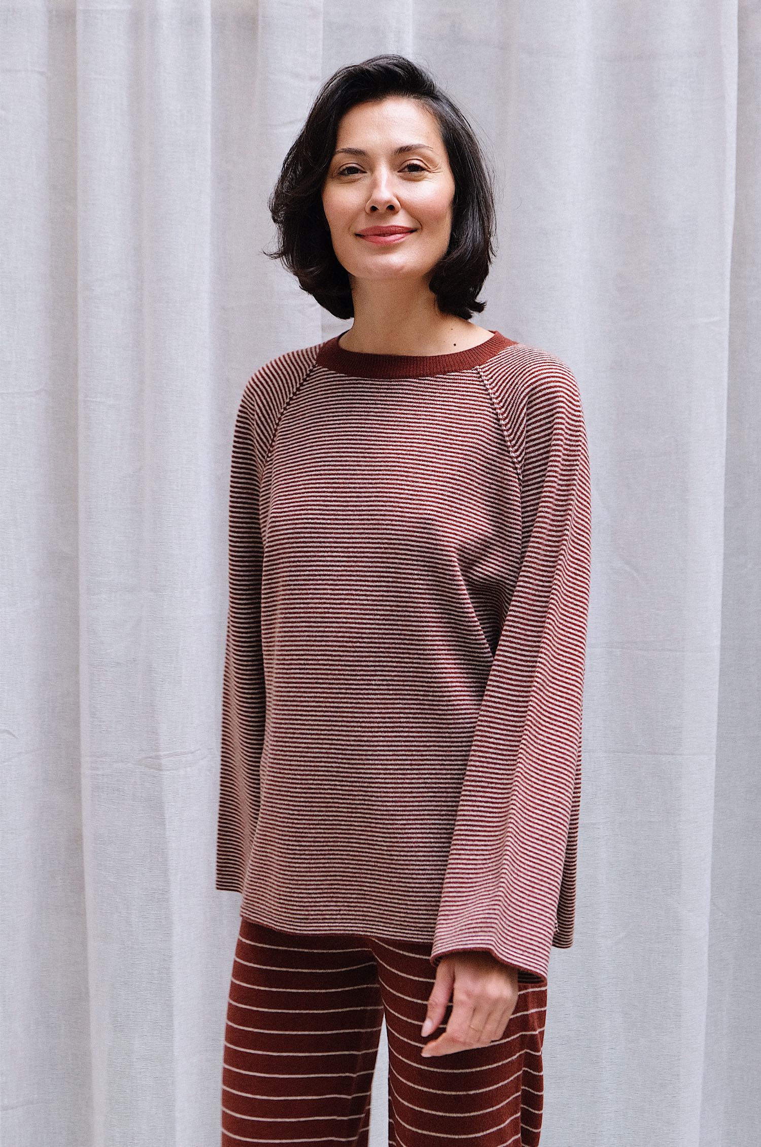 raglan_knit Striped Merino Raglan Knit – Dark Henna/ Cream