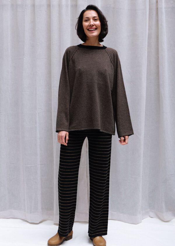 Striped Merino Pants - Black/ Sand