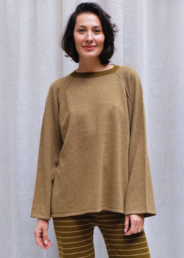 Striped Merino Raglan Knit - Matcha/ Latte