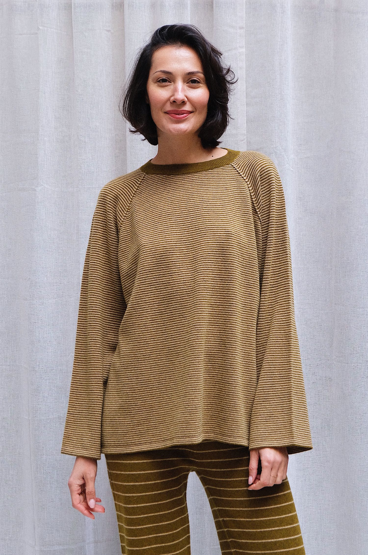 stiped_raglan Striped Merino Raglan Knit – Matcha/ Latte