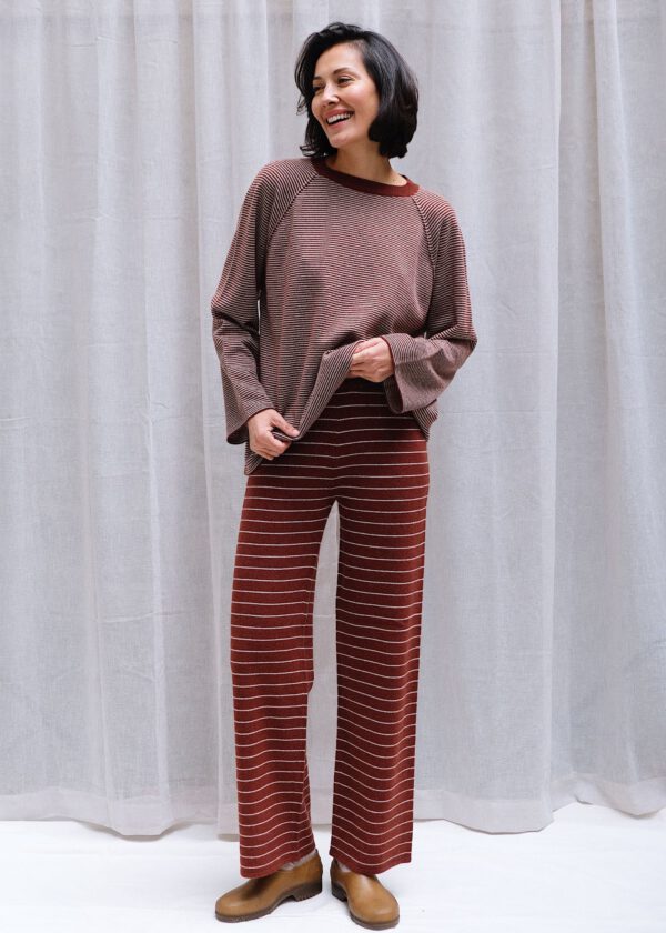 Striped Merino Pants - Dark Henna/ Cream